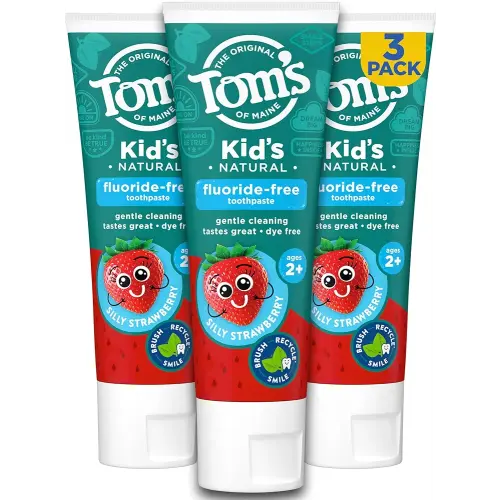 Tom's of Maine Natural Kid's Fluoride Free Toothpaste, Ages 2+, Silly Strawberry, 5.1 oz. 3-Pack (back in original formula)
