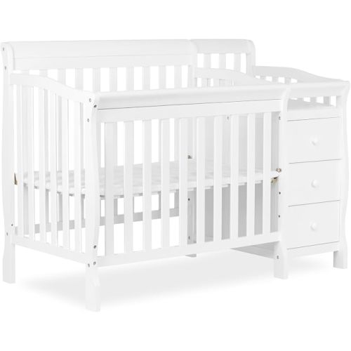 Dream On Me Jayden 4-in-1 Convertible Mini Baby Crib with 3 Drawer Changer | Detachable Changer, 3 Drawers, 3-Position Support, Twin Bed, BSA, 50Lb