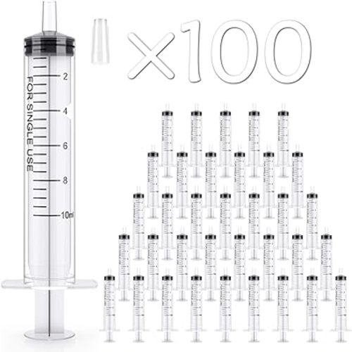 100 Pack 10ml Syringes Plastic Small Measuring Syringe with Tip Cap, Oral Syringe for Scientific Labs, Feeding Pets, Measurement,Refilling, No Needle