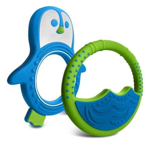 Baby Teething Toys for Newborn, Infants 0-6 Months Silicone Teethers for Babies 6-12 Months BPA Free (Penguin - Blue & Green)