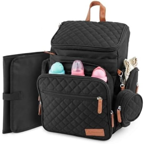Large Diaper Bag Backpack for Mom & Dad | Unisex Baby Travel Bag | 15 Pockets | Changing Pad | Stroller Straps | Stylish & Washable | Newborn Essentials | Black