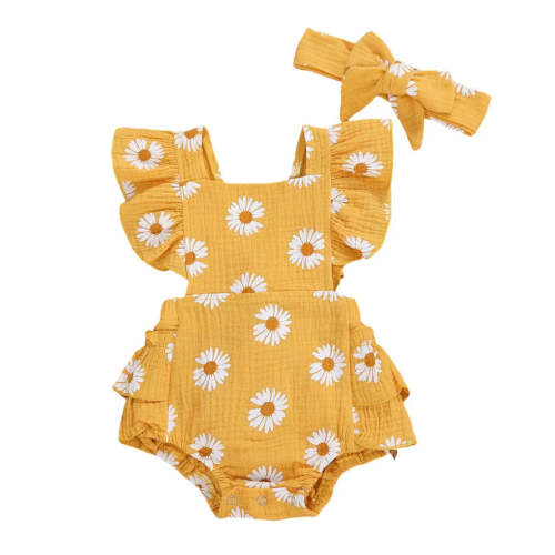 Daisy Ruffle Romper with Headband | Baby Girl Summer Outfit