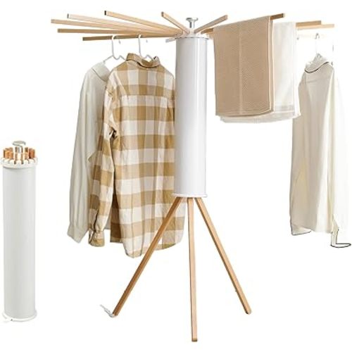 RFOUO Foldable Clothes Drying Rack Tripod with Wooden 16 Rods