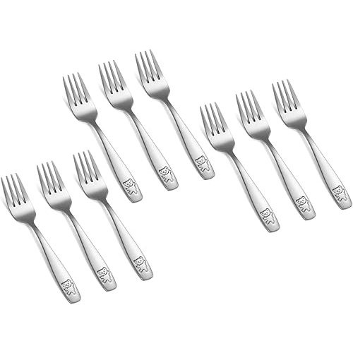 Pimoys 9-Piece Toddler Silverware Set - Stainless Steel Kids Forks & Spoons, Dishwasher Safe