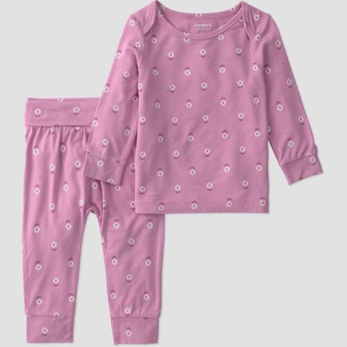Carter's Just One You® Baby Girls' 2pc Flower Comfy Soft Top & Bottom Set - Mauve 3M