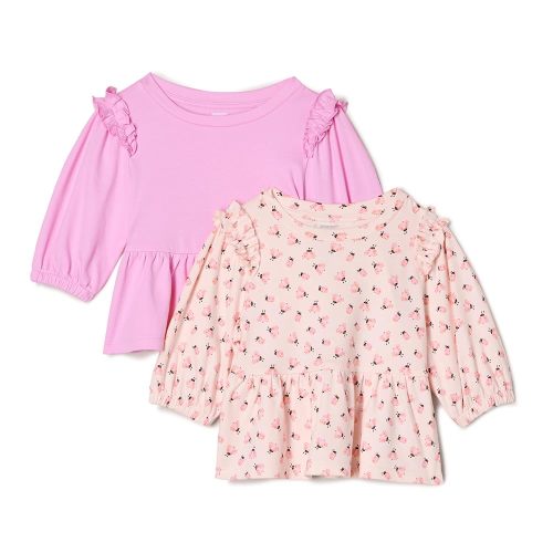 Amazon Essentials x Sofia Grainge Toddlers and Baby Girls' 3/4 Sleeve Knit Top, Pack of 2