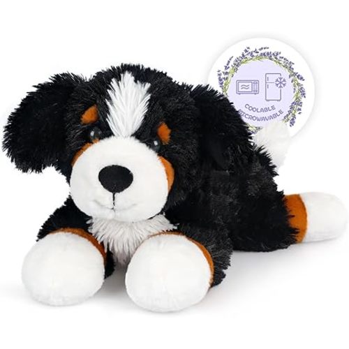 Heatable & Coolable Bernese Mountain Dog Stuffed Animal, Heating Pad Microwavable for Soothing & Relaxation, Lavender Scented Stuffed Dog Plush for Stress Relief, Black Puppy Plushie Gifts
