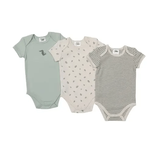 4baby Short Sleeve Bodysuit 3 Pack Crocodile Sage | Baby Bunting AU