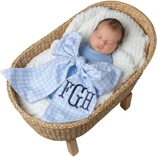 Morxy Personalized Newborn Swaddle Sash: Custom Cotton Big Bow for Baby Boys & Girls - Photography Prop & Nursery Decor