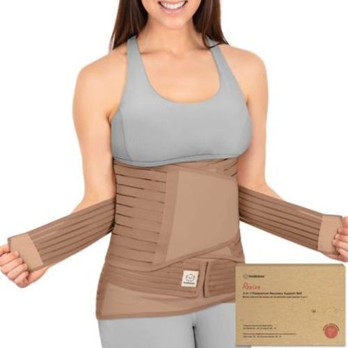 KeaBabies Revive 3 in 1 Postpartum Belly Band, Abdominal Binder Belly Wrap, Post Partum Recovery Waist Binder Shapewear (Warm Tan, Medium/Large)