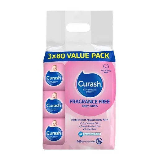 Curash Baby Wipes Fragrance Free 240 Pack | Baby Bunting AU