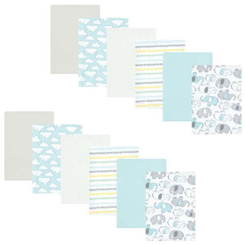 Hudson Baby Cotton Flannel Burp Cloths Bundle, Neutral New Elephant, One Size