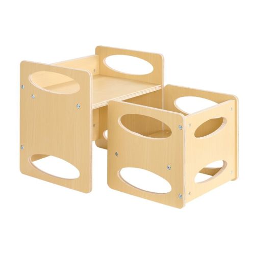 VEVOR Montessori Weaning Table and Chair Set, Wooden Toddler Table and Chair Set for Aged 1-5,Adjustable Height Kids Chair and Activity Table, Natural