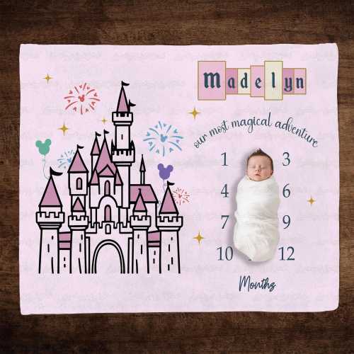 Personalized Disney Castle Milestone blanket, Disneyland Princess Castle Baby Shower Blanket, Magic Kingdom Castle Baby Girl Gift Blanket