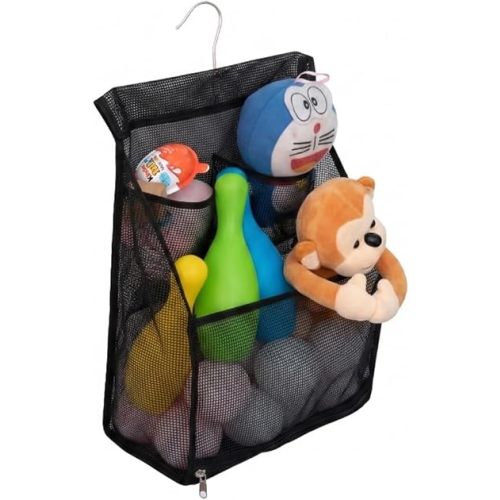 ALYER Hanging Mesh Bath Toy Organizer Bag,Large Shower Storage Caddy with Durable Hanger (Black)