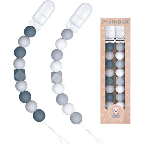 Pacifier Clip for Baby Boys and Girls Birthday Gift 2 Pack Gray