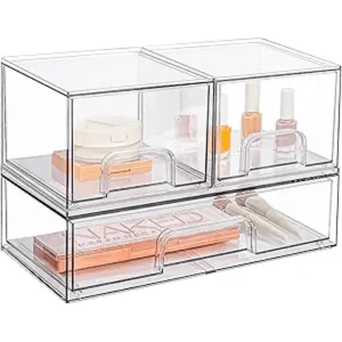 Vtopmart Stackable Storage Drawers Set of 3,Clear Plastic Organizer Bins for Makeup, Cosmetics, Beauty Supplies,Ideal for Vanity, Bathroom,Cabinet,Pantry Organization