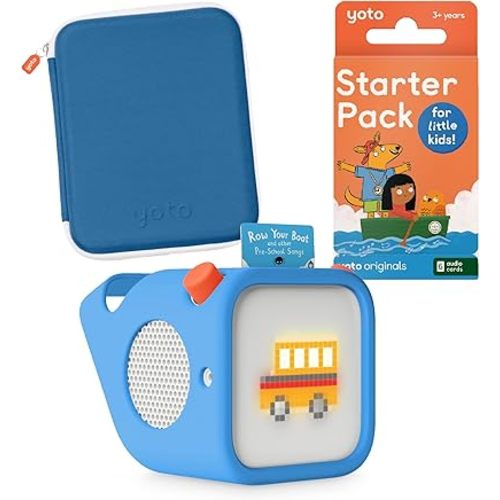 YOTO Player Bundle + Starter Pack for Little Kids + Adventure Jacket & Card Case in Blue Bird - Kids Screen-Free Bluetooth Audio Player, All-in-1 Travel Device for Stories Music Podcasts White Noise