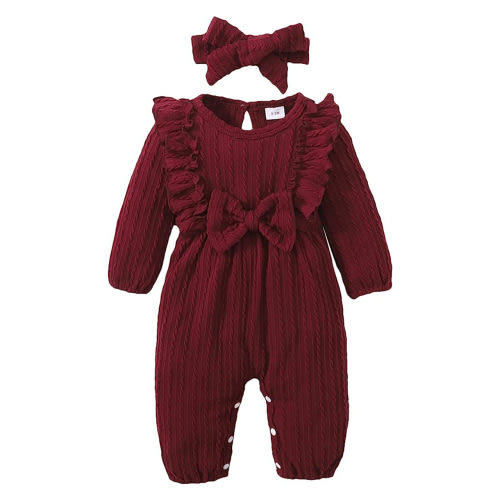 Younger Tree Baby Girl Romper Infant Fall Winter Clothes Ruffle Sweater Long Sleeve Bodysuit Jumpsuit and Headband for 9-12 Months
