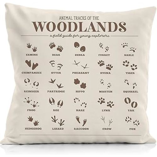 Jungle Animals Tracks Throw Pillow Cover 18x18 Inch,Retro Animal Tracks Decorative Pillow Cover,Educational Animal Cushion Pillowcase for Nursery Kids Boys Room Decor