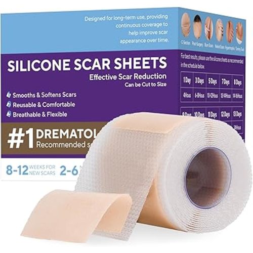 Silicone Scar Sheets, Silicone Scar Tape (1.6"x 60" Roll-1.5m), Advanced Scars Strips for Surgical, C-Section, Tummy Tuck, Burn, Hypertrophic, Keloid Bump Removal Treatment, Reusable
