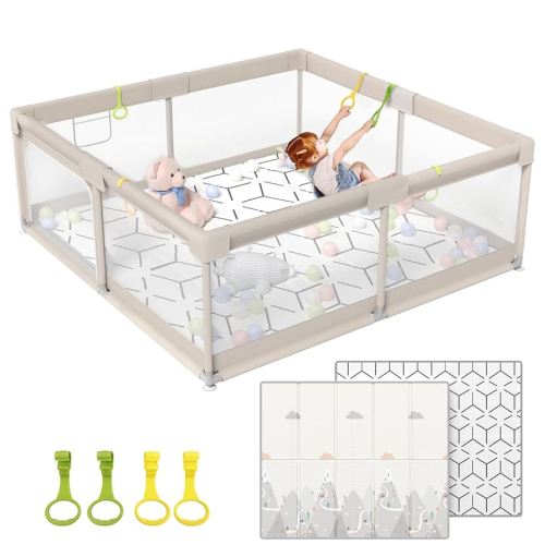 ZEEBABA Baby Playpen with Mat, Playpen for Babies (59x59x27inch), Kids Safety Play Pen for Babies and Toddlers, Extra Large Playpen Playmat, Baby Fence Gives Mommy a Break, Large Baby Play Yard