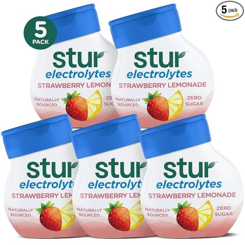 Stur Electrolyte Water Enhancer | Sweetened with Stevia | High in Vitamin C & Antioxidants | Sugar Free | Zero Calories | Keto | Vegan | 5 Bottles, Makes 90 Drinks (Strawberry Lemonade)