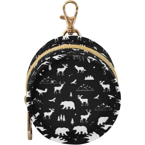 Bear Deer Black Print Pacifier Holder Case with Metal Clip Portable Pacifier Storage for Boys Girls
