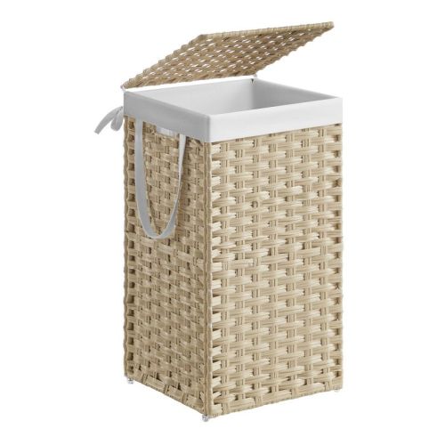 SONGMICS Laundry Hamper with Lid,17.2 Gallon (65L) Synthetic Rattan Laundry Basket with Lid and Handles,Foldable,Removable Liner,Summer Sand