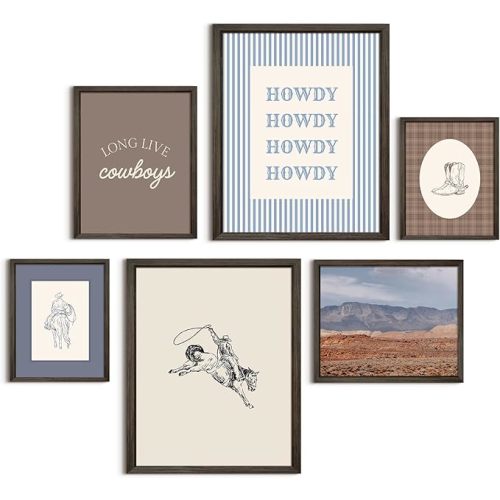 Western Cowboy Wall Art Decor Vintage Nursery Poster Western Room Canvas Wall Decor Baby Boy Nursery Prints Retro Cowboy Pictures Vintage Artwork for Boys Bedroom 8x10x6 Inch Framed