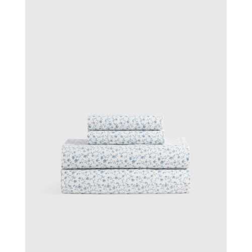 Classic Organic Percale Floral Sheet Set in Blue Florette