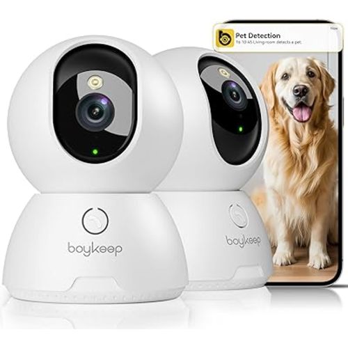 BoyKeep 2K Cameras for Home Security, 2-Pack Indoor Camera with Night Vision, Pet Camera Indoor with Phone App, Motion Detection, 2-Way Audio, Cloud/SD Card Storage, Compatible with Alexa