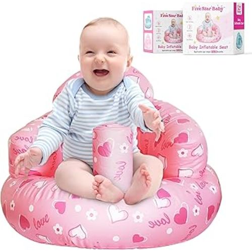 Inflatable Baby Sit-Up Seat – Portable Floor Chair for Sitting Support – Soft Baby Chair for Infants 3–12 Months – Travel-Friendly, Lightweight, Easy to Inflate & Store (Pink)