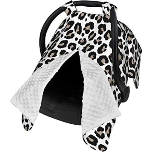 9CH Car Seat Canopy for Babies, Peekaboo Opening Minky Car seat Cover for Baby Mom Nursing Breastfeeding Covers, Minky Blanket for Infant Toddler (Leopard)