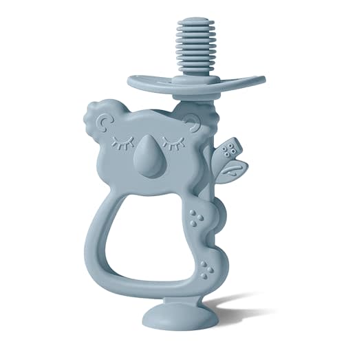 Moonkie Teething Toy, Safe & Easy to Hold BPA Free Silicone Teethers, 360° Baby Toothbrush with Suction Base, Teether Toys Best for Babies 6-12 Months (Koala Ether)