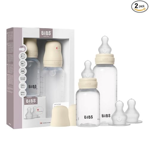BIBS Baby Bottle Grow & Flow Starter Kit Silicone - Anti-Colic, BPA-Free, Round Nipple, Slow/Medium/Fast Flow, Lightweight & Easy to Clean, Suitable for Newborns 0+ Years - Ivory