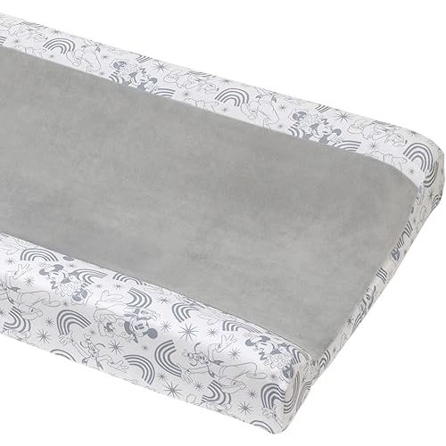 Disney Mickey and Friends Grey and White Pluto, Goofy, and Rainbows Super Soft Changing Pad Cover