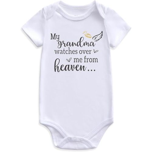 My grandma watches over me from heaven baby clothes pregnancy announcement white 3-6 months