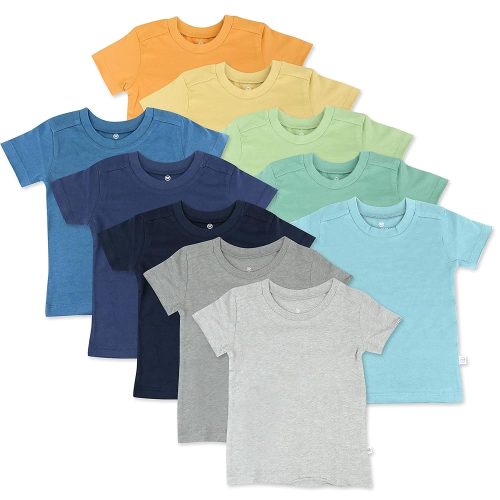 HonestBaby 10-Pack Short Sleeve T-shirts 100% Organic Cotton Baby, Toddler, Little Kids, Boys, Girls, Unisex