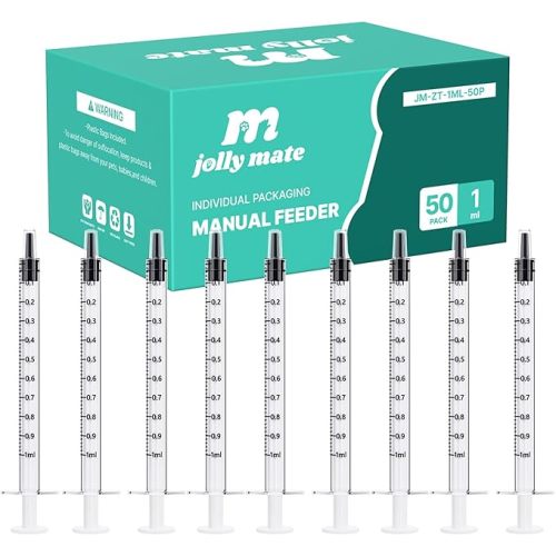 JollyMate 50 Pack 1ml Syringes for Liquid, 1cc Oral Syringes without Needle with Cap Individually Wrapped for Pet Feeding, Scientific Labs, Measuring Liquids, Oil & Glue Dispenser