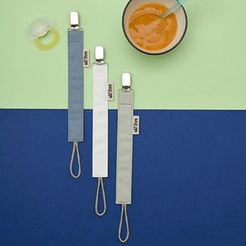 Baby Pacifier Clips, 100% Cotton Pacifier Clips, Handmade Baby Pacifier Holder, Lightweight and Tear-Resistant Pacifier Strap (Triple Pack - White, Light Green, Pale Blue)