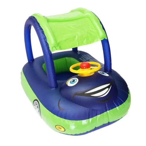 Baby Pool Float with Canopy Summer Steering Wheel Sunshade Swim Ring Car Inflatable Toys Infants Float Seat Boat for Kids Toddlers