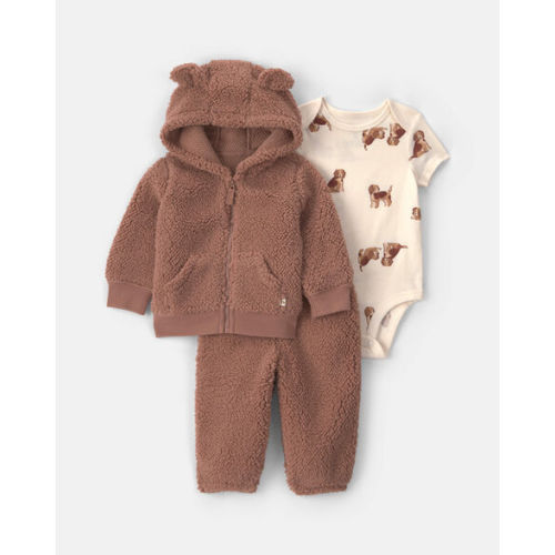 Baby Boy 3-Piece Dog Teddy Fleece Layering Set - Brown | Carter's