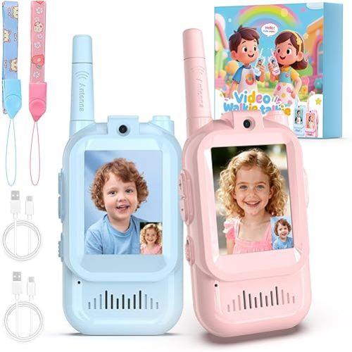 Video Walkie Talkies for Kids, 2 Pack Facetime Walkie Talkies with HD Camera & Voice Changer for Boys Girls for Family Games, Indoor, Outside, Hiking Christmas Birthday Toys Gift Ages 3-12 (Blue+Pink)