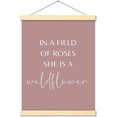 CWIOQPYI Wildflower Nursery Decor, 12x16 Inches In a Field Full of Roses She Is a Wildflower Poster Hanger Frame, Baby Shower Decorations for Toddler Girls - C07
