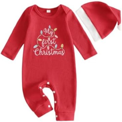 My First Christmas Boy Girl Outfit Baby Christmas Lights Romper + Santa Hat