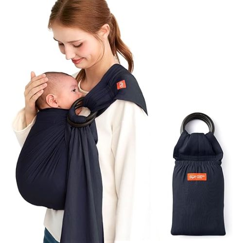 Mamaway Baby Ring Sling - Newborn Sling (Supports up to 165lbs), IHDI Certified, Rayon & Linen Made, Soft & Breathable, Nylon 66 Safety Rings, Storage Pocket Design, Navy