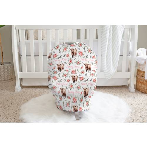 Personalized Highland Cow Baby Car Seat Cover, Highland Cow Baby Girl Gifts, Highland Cow Themed Nursery, Cowgirl Themed Nursery, Western