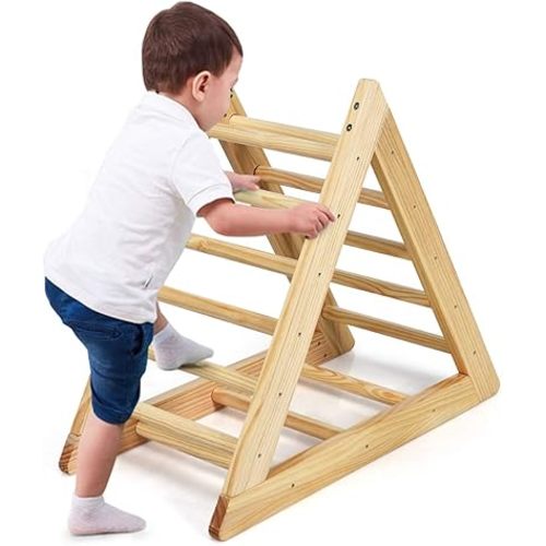 HONEY JOY Triangle Climber, Kids Wooden Climbing Triangle Ladder, 3 Different Climbing Ladders, Indoor Climbing Toys for Playground, Gym & Daycare, Gift for Boys Girls 3+ (Natural)