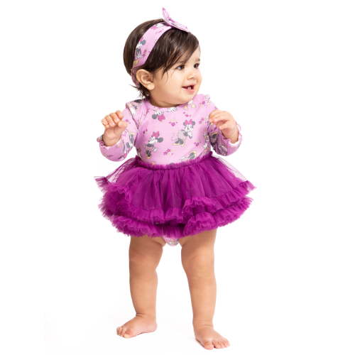 Minnie Mouse Baby Girls Tutu Bodysuit with Matching Headband Set, 2 Piece, Sizes Newborn-24M